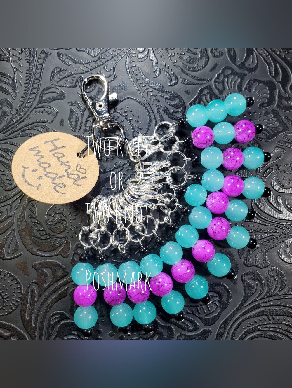 ⭐️ OOAK Handmade Beaded Stitch Markers Bag Charm Set